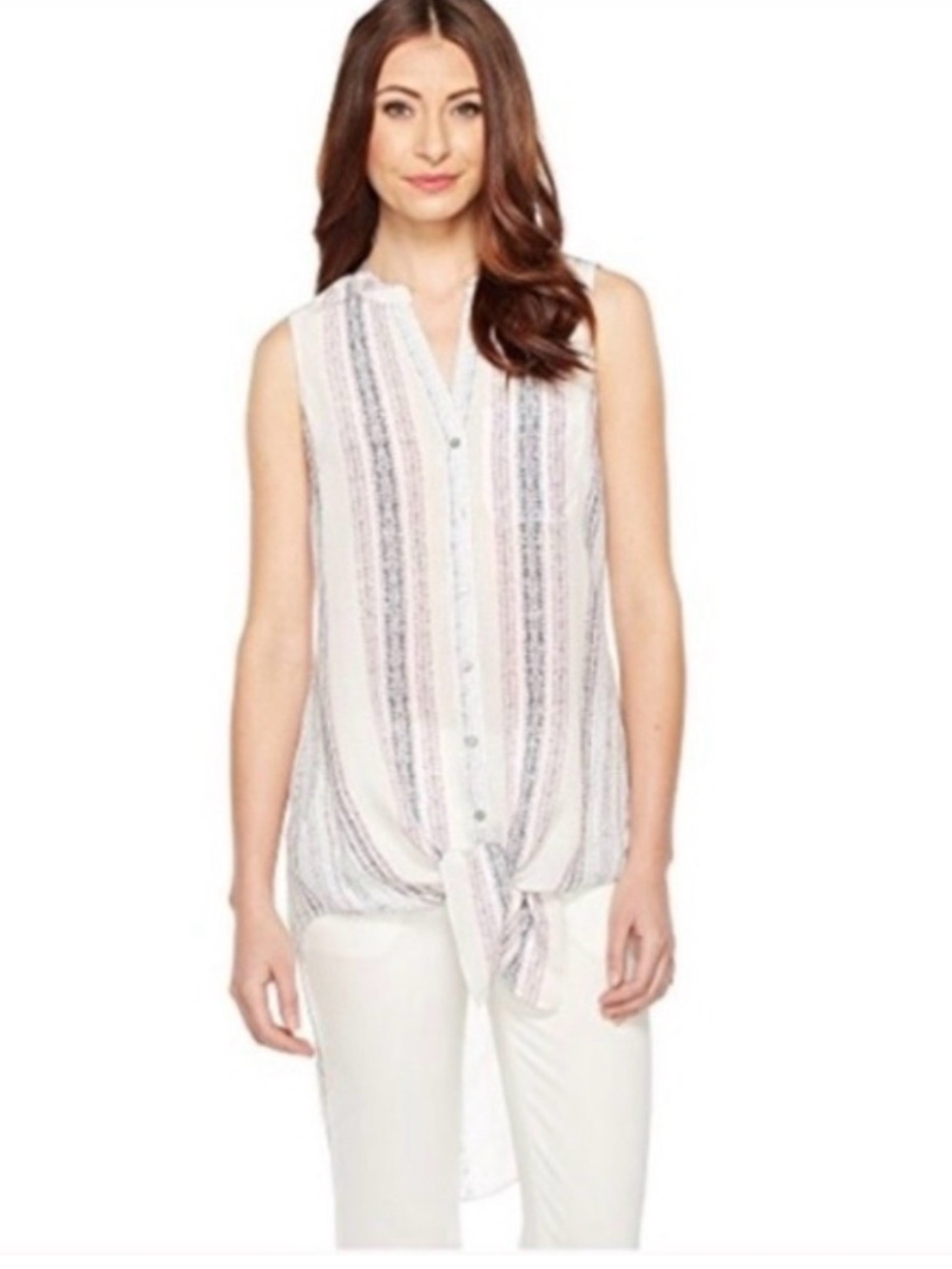 NIC & ZOE women’s Sleeveless Tie-Front Striped Blouse - Sz L